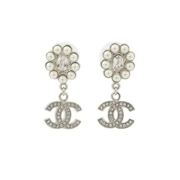 Chanel Cc Logo Earrings Silver-Tone #246824C13B - Picture 1 of 9
